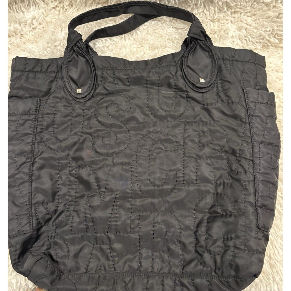 MARC JACOBS Large Black Logo Quilted Nylon Double Handle Tote Bag 20L x 18W x 5H - Picture 3 of 6